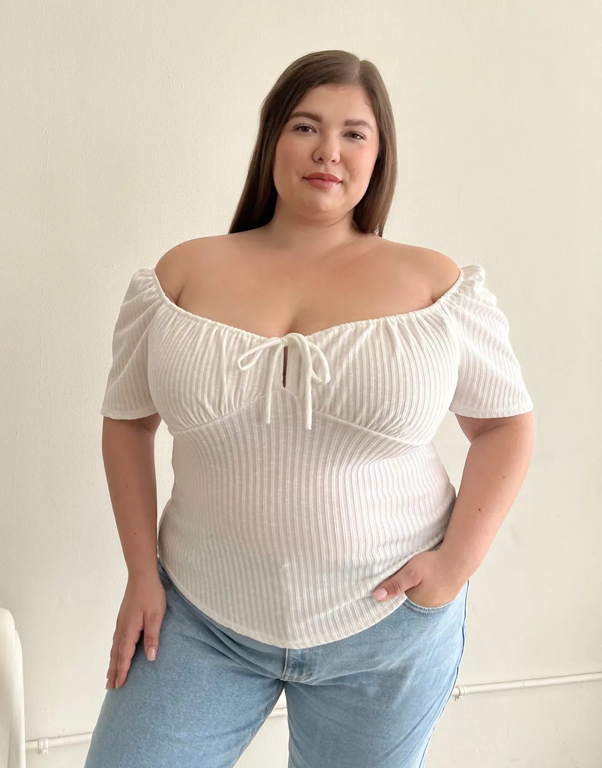 Plus Size Ruched Ribbed Tie Top