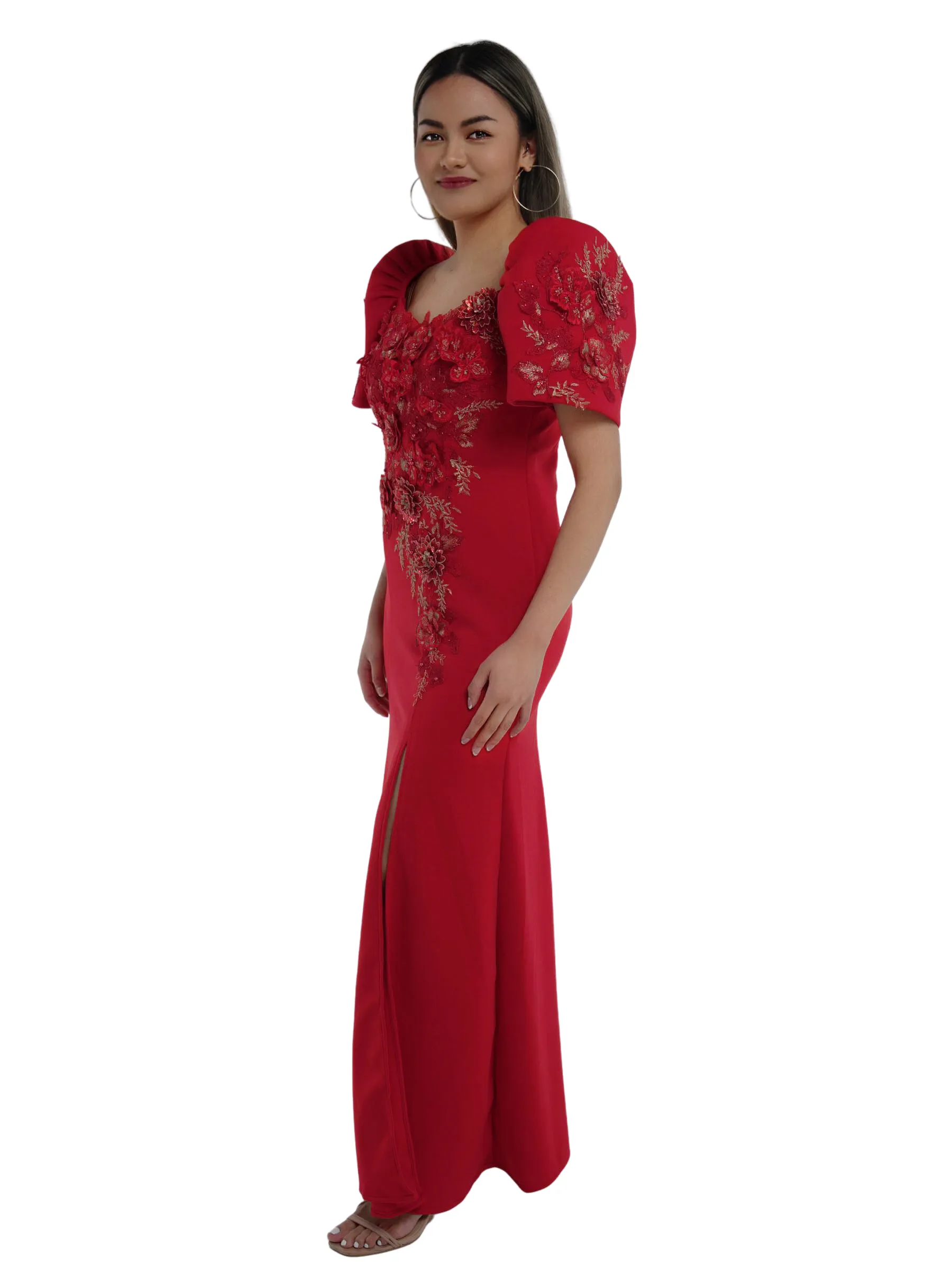 Premium Mestiza Filipiniana Long Gown Serpentina - Rosa - MR26