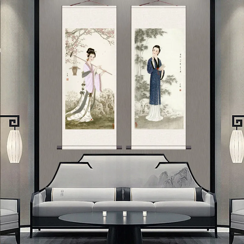 "Depiction of Ancient Court Ladies" - Traditional Chinese Painting Reproduction Classical Silk Scroll Hanging Wall Decor