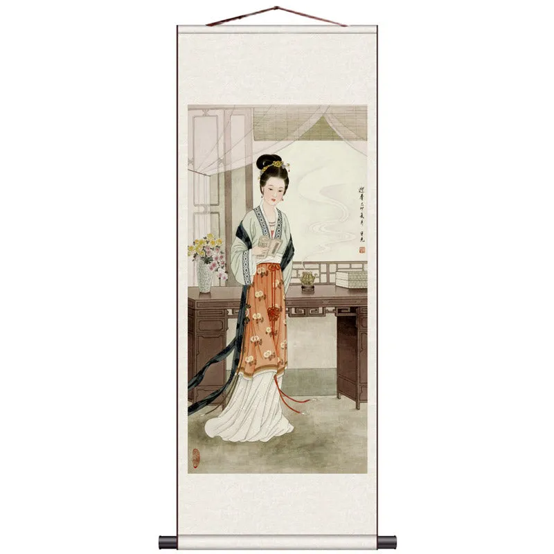 "Depiction of Ancient Court Ladies" - Traditional Chinese Painting Reproduction Classical Silk Scroll Hanging Wall Decor