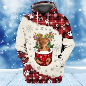 RED Miniature Pinscher In Snow Pocket Merry Christmas Unisex Hoodie