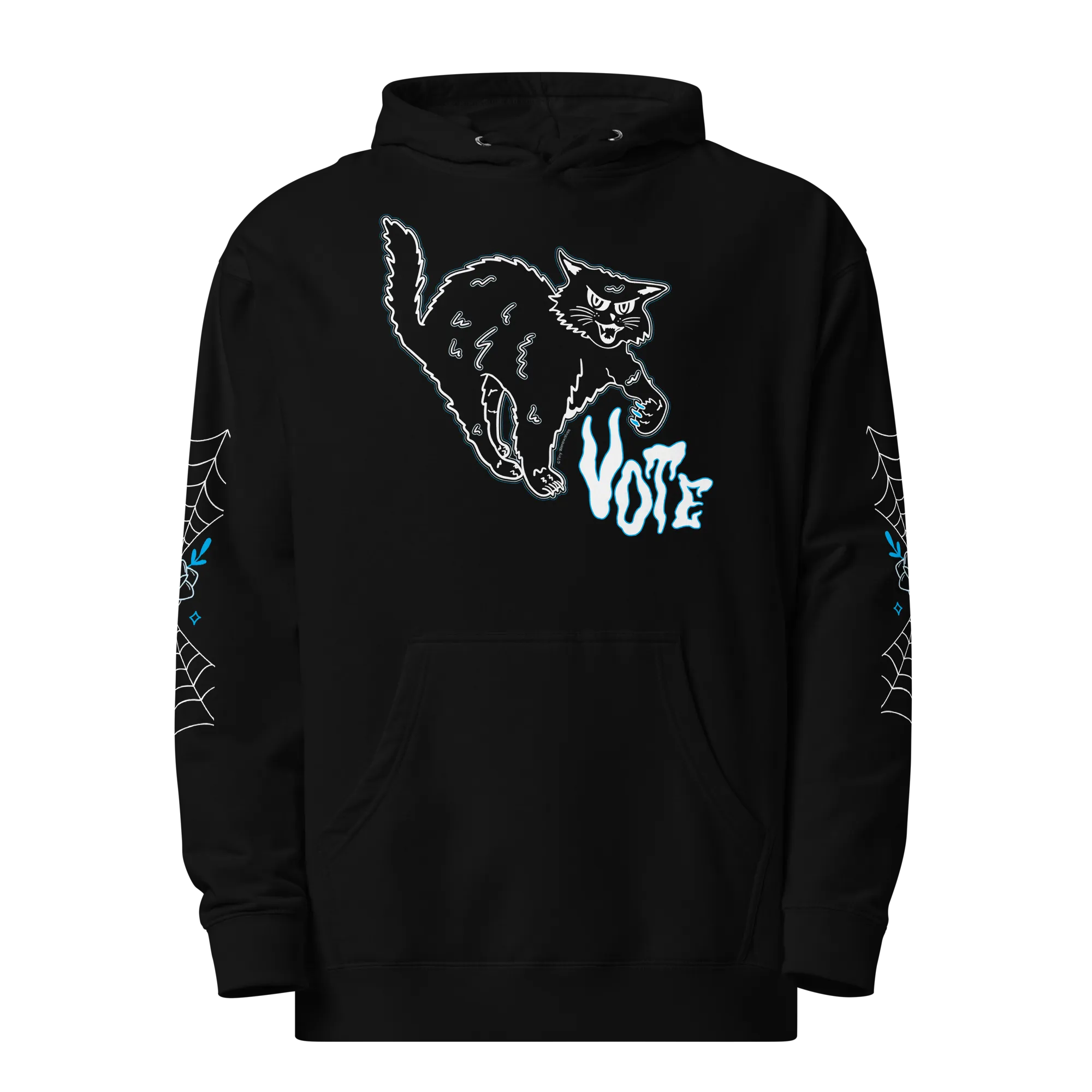 Retro Spooky Cat Vote Midweight Printed Sleeve Pullover Hoodie