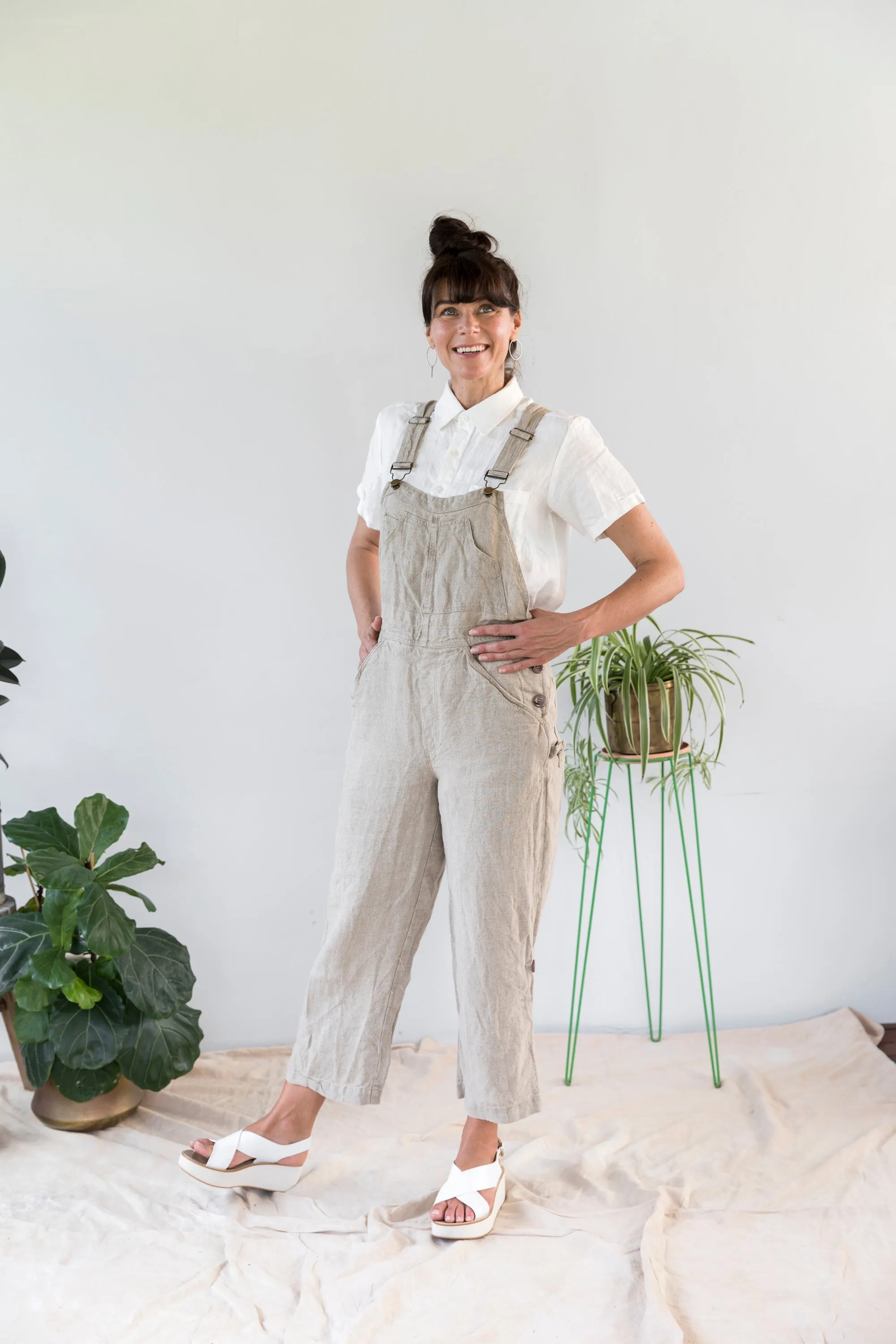 Rustic Linen Overalls - Natural