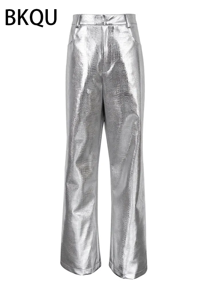 Silver Crocodile PU Leather Pants