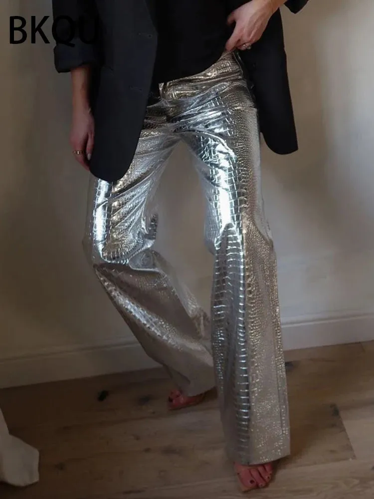 Silver Crocodile PU Leather Pants