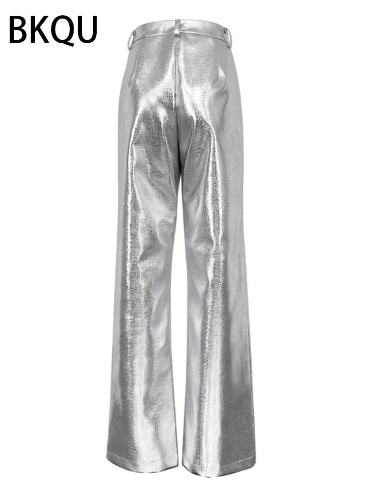 Silver Crocodile PU Leather Pants