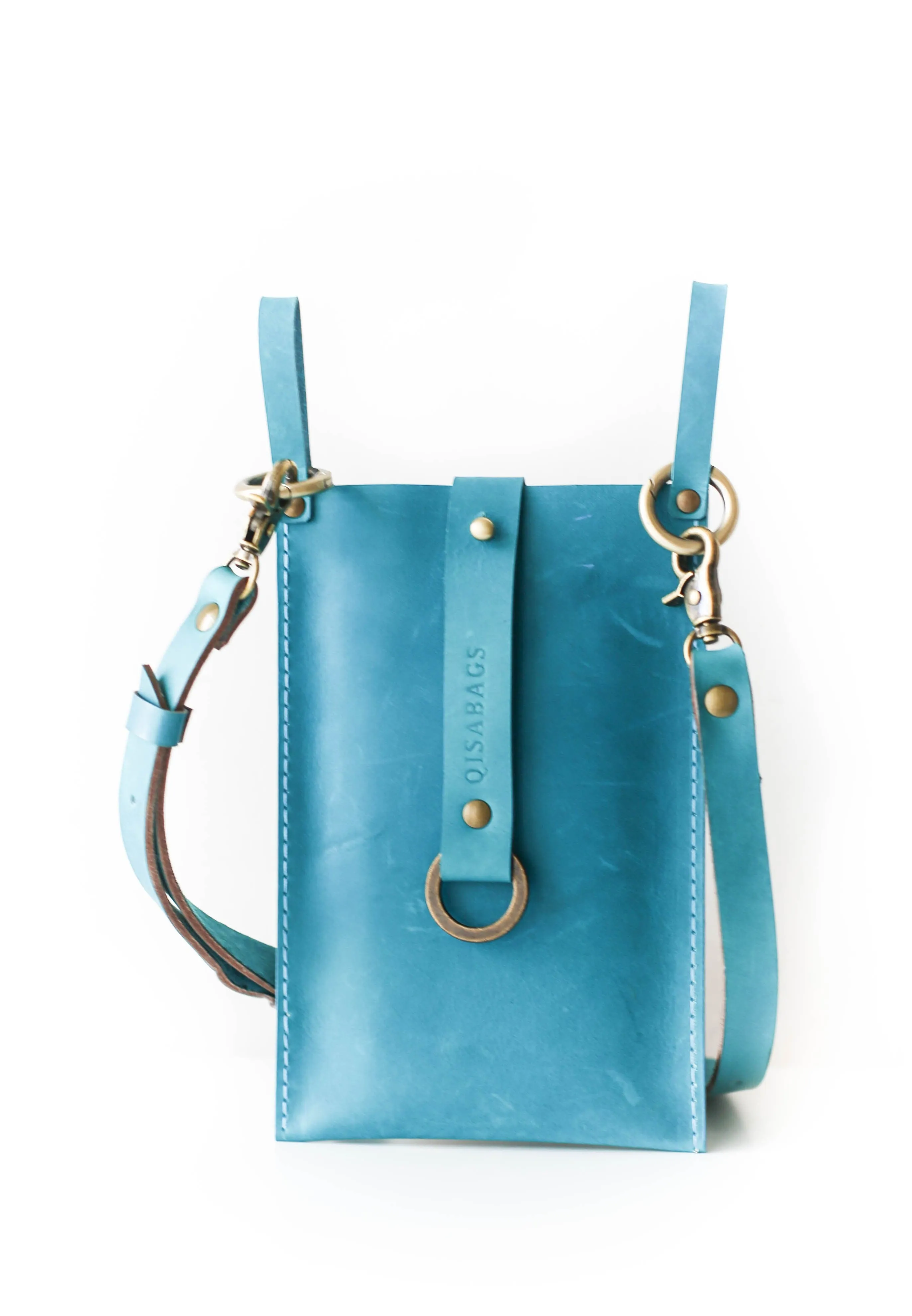 Sky Blue Leather Phone Bag