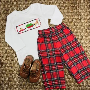 Smocked Christmas Puppy Shirt in White Knit (Pants Sold Separately)