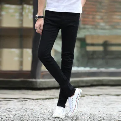 Spring and Autumn Stretch Jeans Men's Slim Fit Skinny Casual Straight Pants Korean Style Fashion Black Stain-Resistant Overalls