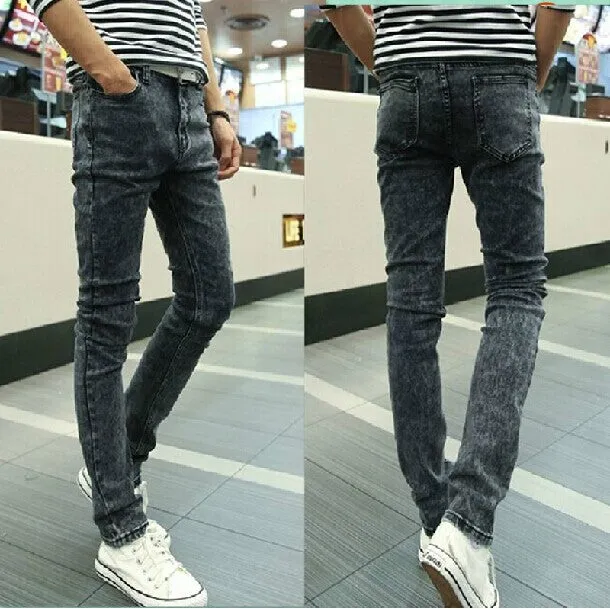 Spring and Autumn Stretch Jeans Men's Slim Fit Skinny Casual Straight Pants Korean Style Fashion Black Stain-Resistant Overalls