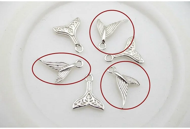 Sterling Silver Fishtail Charm Pendant 7.5mm Charms Findings for Handmade Pure Fine Jewelry Making Wholesale Bulk