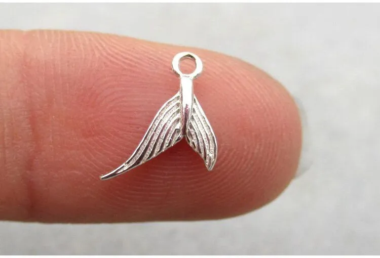 Sterling Silver Fishtail Charm Pendant 7.5mm Charms Findings for Handmade Pure Fine Jewelry Making Wholesale Bulk