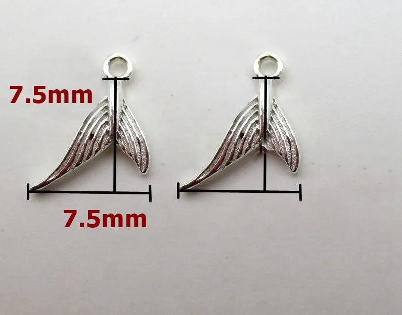 Sterling Silver Fishtail Charm Pendant 7.5mm Charms Findings for Handmade Pure Fine Jewelry Making Wholesale Bulk