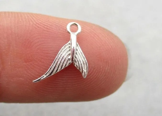 Sterling Silver Fishtail Charm Pendant 7.5mm Charms Findings for Handmade Pure Fine Jewelry Making Wholesale Bulk