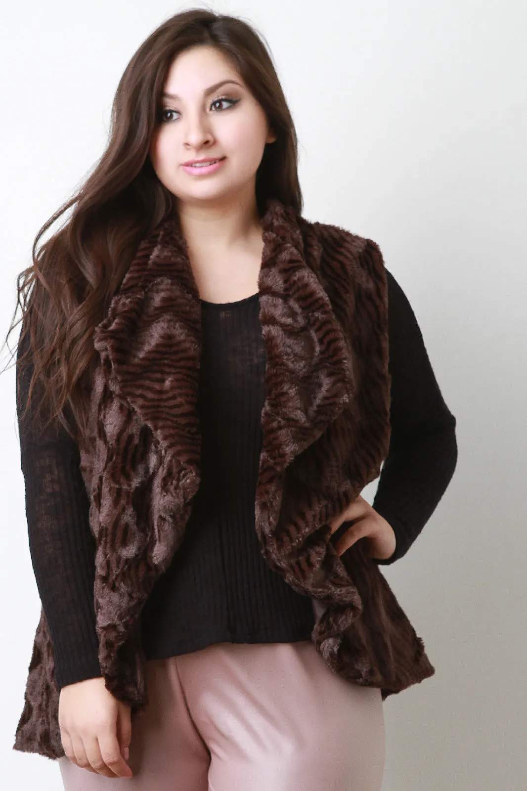 Striped Texture Faux Fur Vest