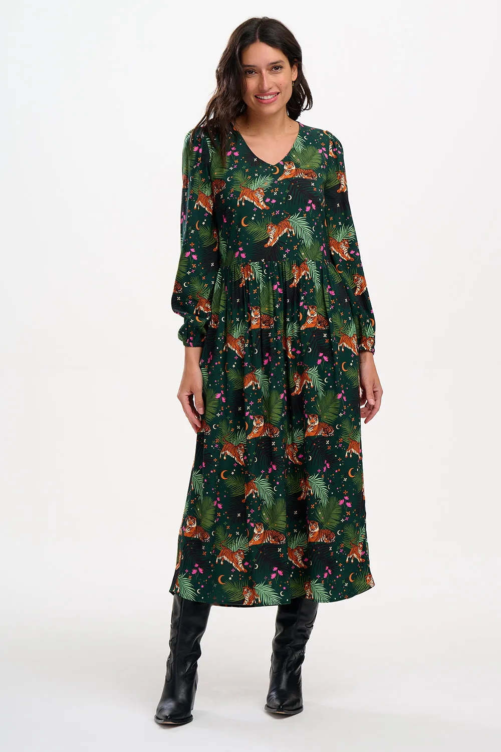 Sugarhill Brighton - Tigers & Palms Sidney Midi Smock Dress