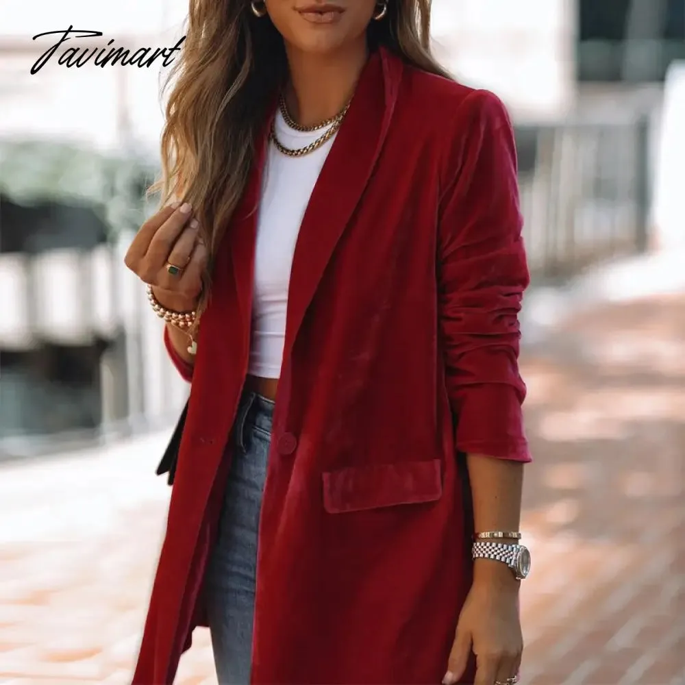 Tavimart Fashion Lapel Cardigan Jackets New Autumn Winter Long Sleeve Solid Color Blazer Women Casual High Street Commute Corduroy Coats