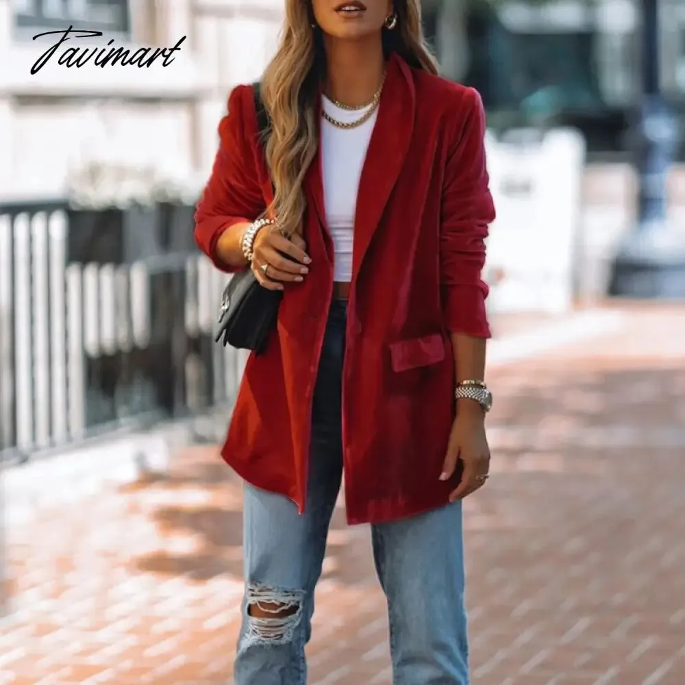 Tavimart Fashion Lapel Cardigan Jackets New Autumn Winter Long Sleeve Solid Color Blazer Women Casual High Street Commute Corduroy Coats