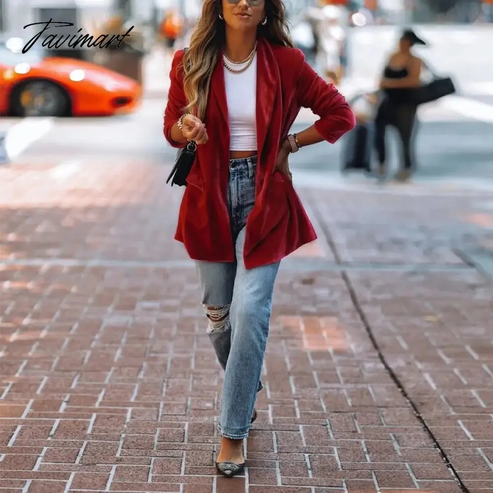 Tavimart Fashion Lapel Cardigan Jackets New Autumn Winter Long Sleeve Solid Color Blazer Women Casual High Street Commute Corduroy Coats