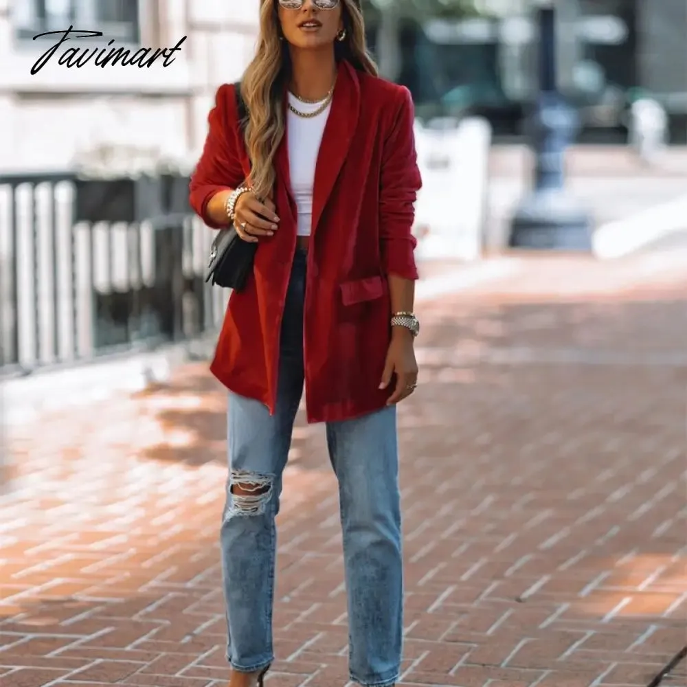 Tavimart Fashion Lapel Cardigan Jackets New Autumn Winter Long Sleeve Solid Color Blazer Women Casual High Street Commute Corduroy Coats