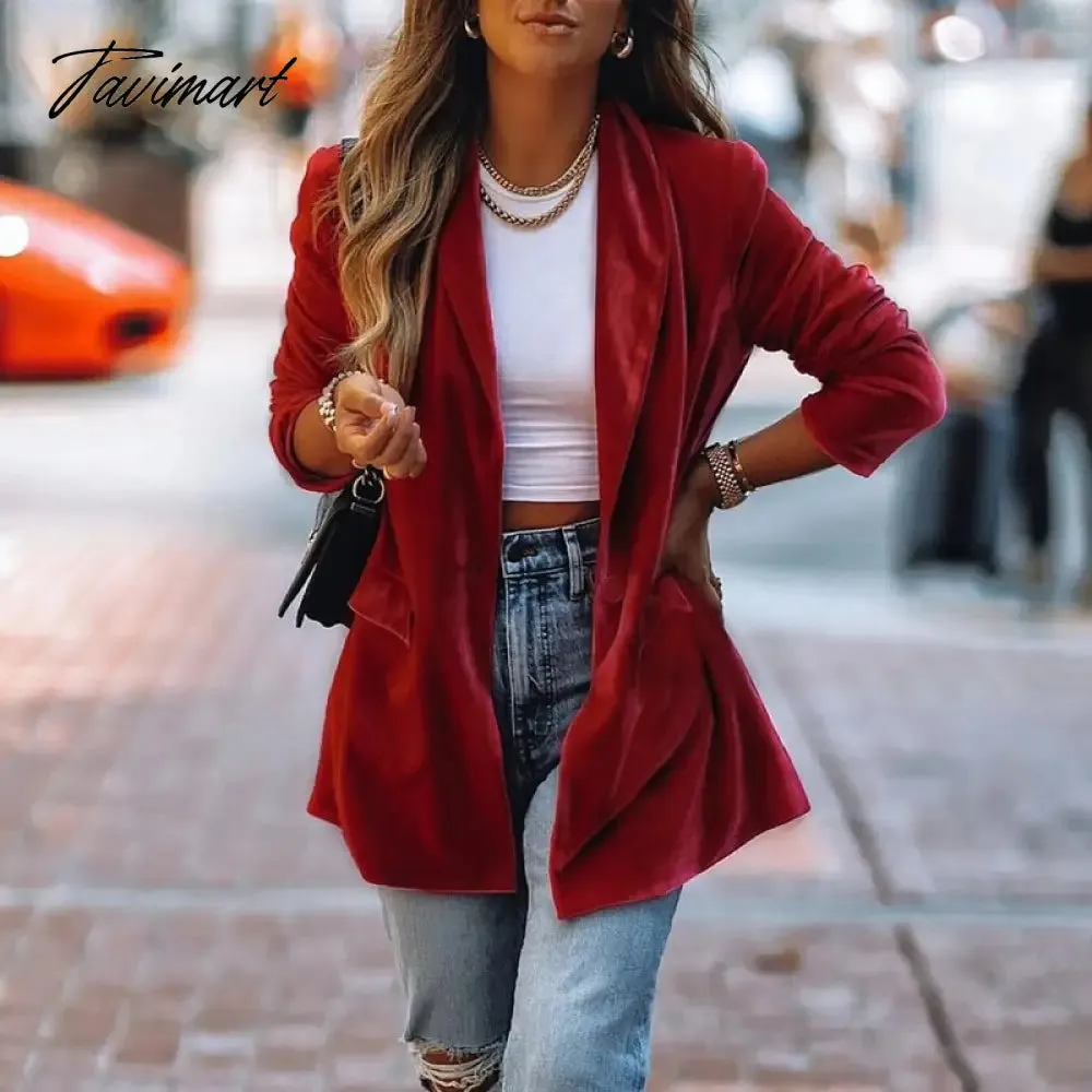 Tavimart Fashion Lapel Cardigan Jackets New Autumn Winter Long Sleeve Solid Color Blazer Women Casual High Street Commute Corduroy Coats