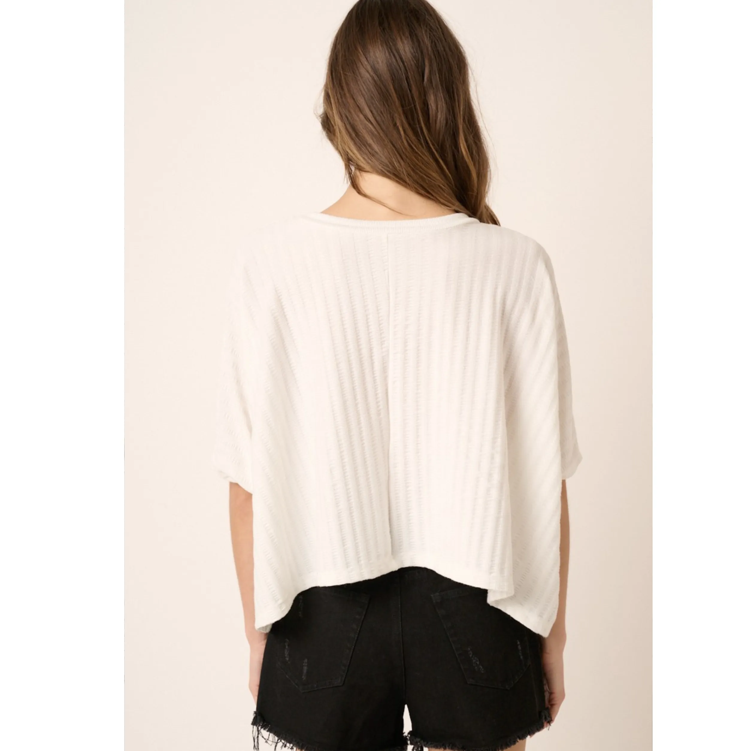 Textured Knit Round Neck Dolman Sleeve Top