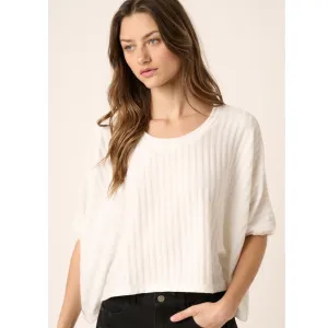 Textured Knit Round Neck Dolman Sleeve Top