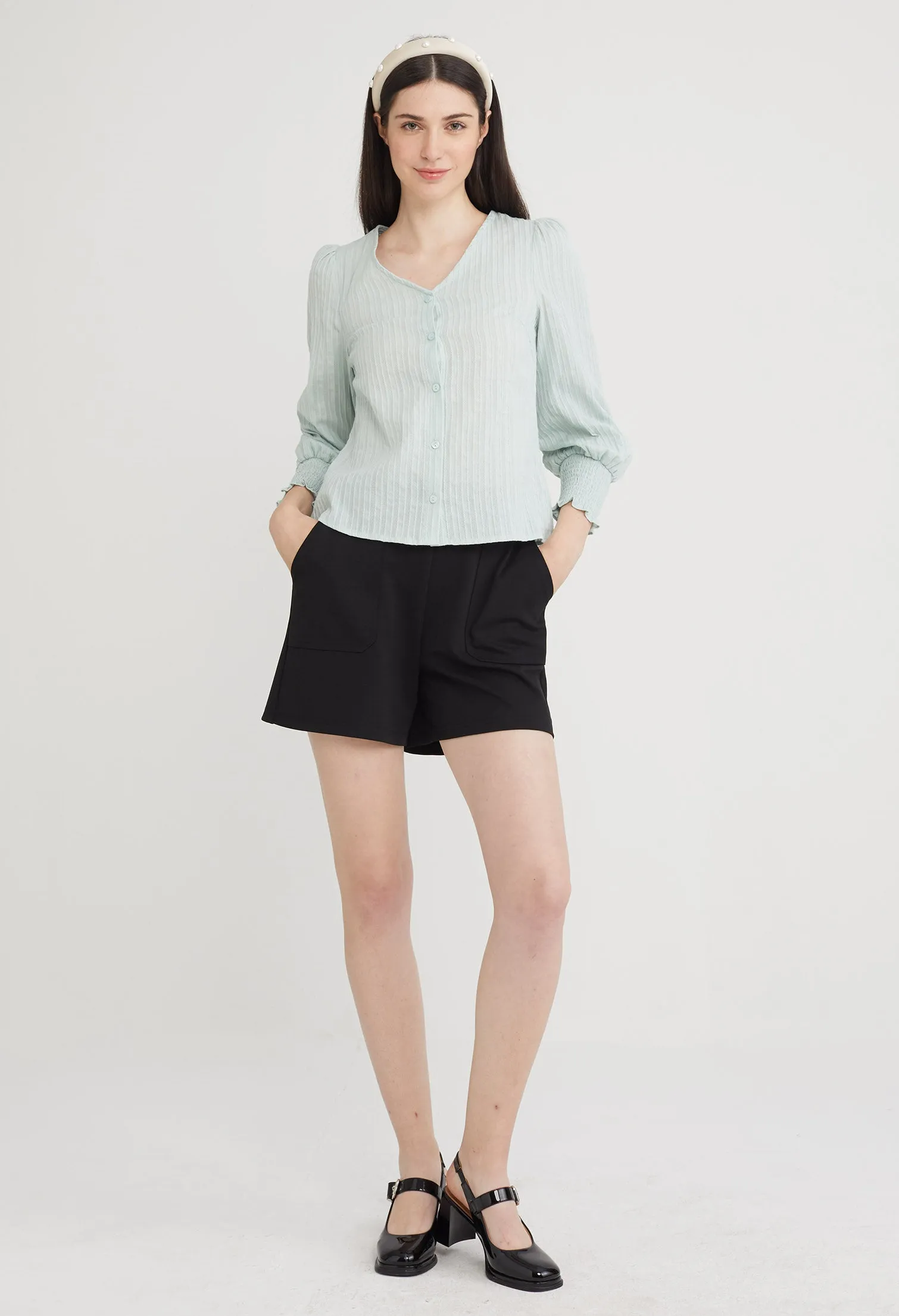 Textured Trumpet Sleeve Blouse