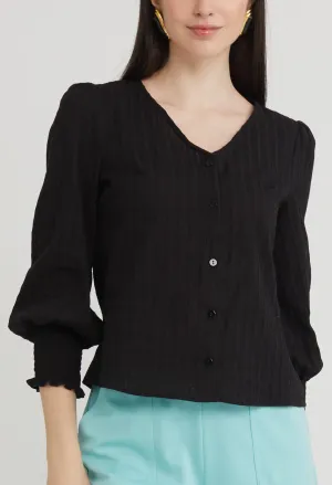 Textured Trumpet Sleeve Blouse