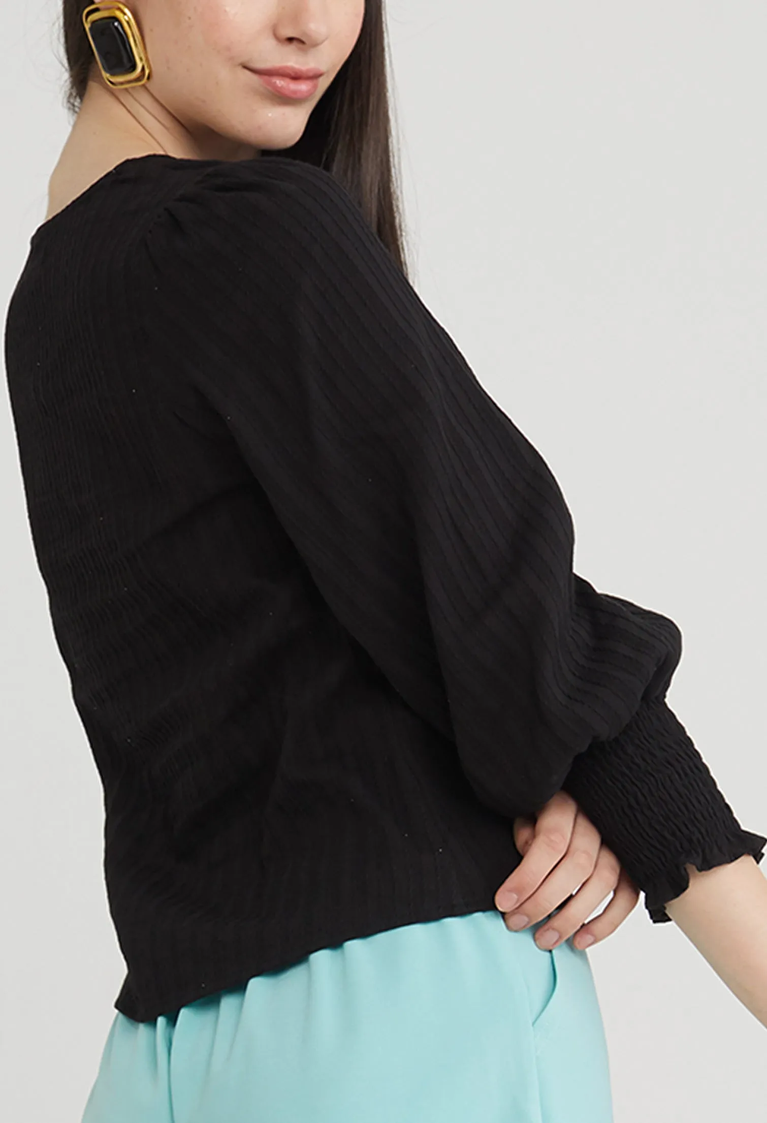 Textured Trumpet Sleeve Blouse