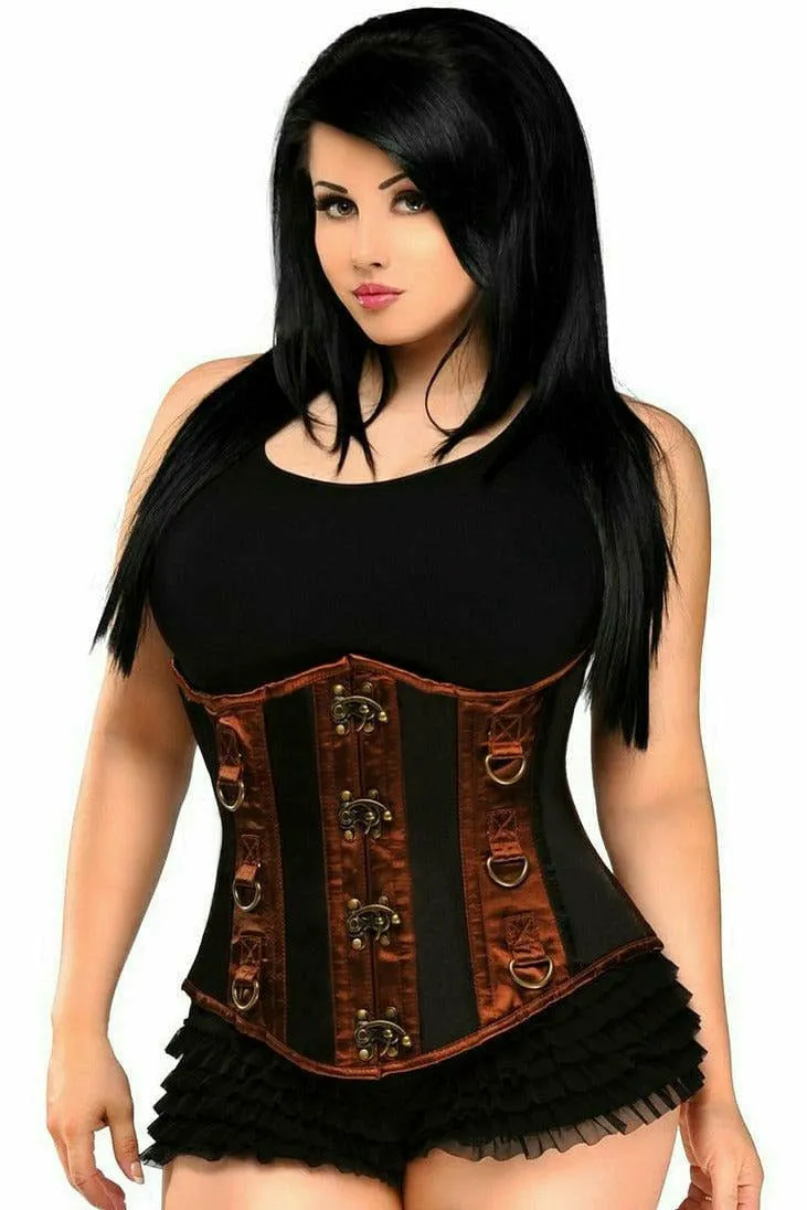 Top Drawer Black & Brown Steel Boned Underbust Corset