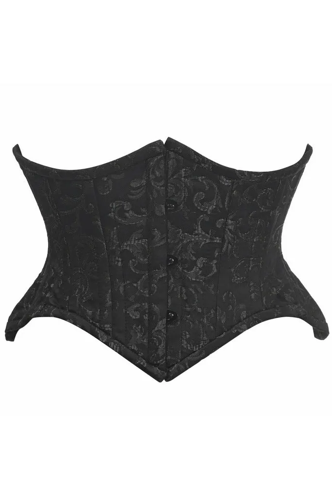 Elegant Black Brocade Double Steel Boned Mini Cincher Corset - Premium Waist Trainer for Women