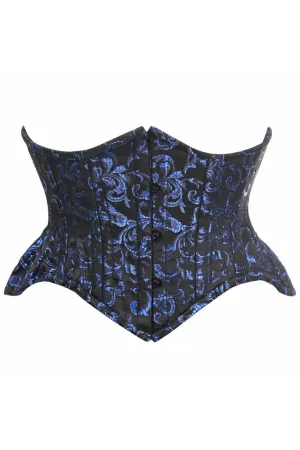 Top Drawer Black/Blue Brocade Double Steel Boned Mini Cincher Corset