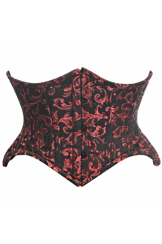 Top Drawer Black/Red Brocade Double Steel Boned Mini Cincher Corset