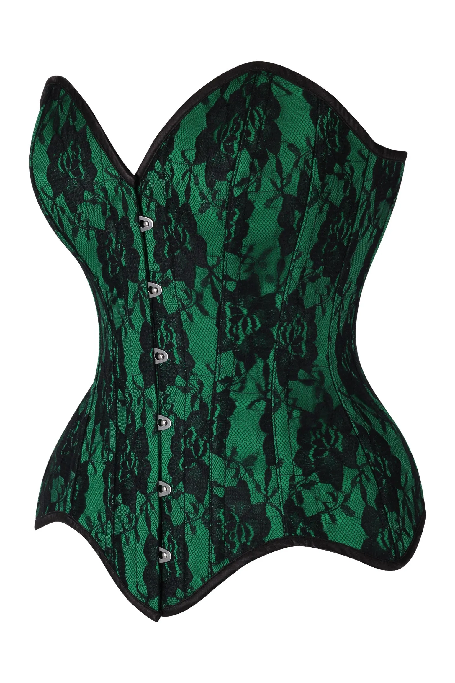 Top Drawer Green Satin w/Black Lace Overlay Steel Boned Overbust Corset