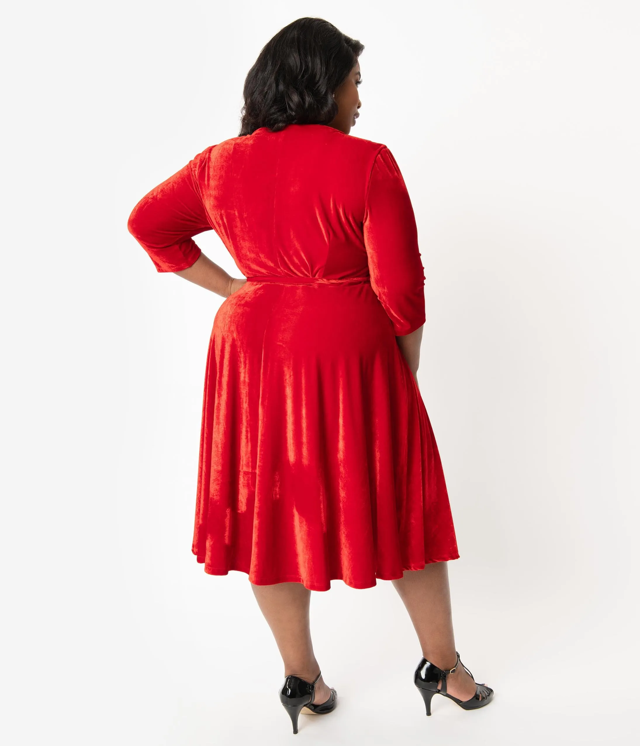 Unique Vintage Plus Size 1940s Red Velvet Kelsie Wrap Dress