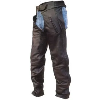 Unisex Premium Drum Dyed Naked Leather Motorcycle Chaps Spandex Waist