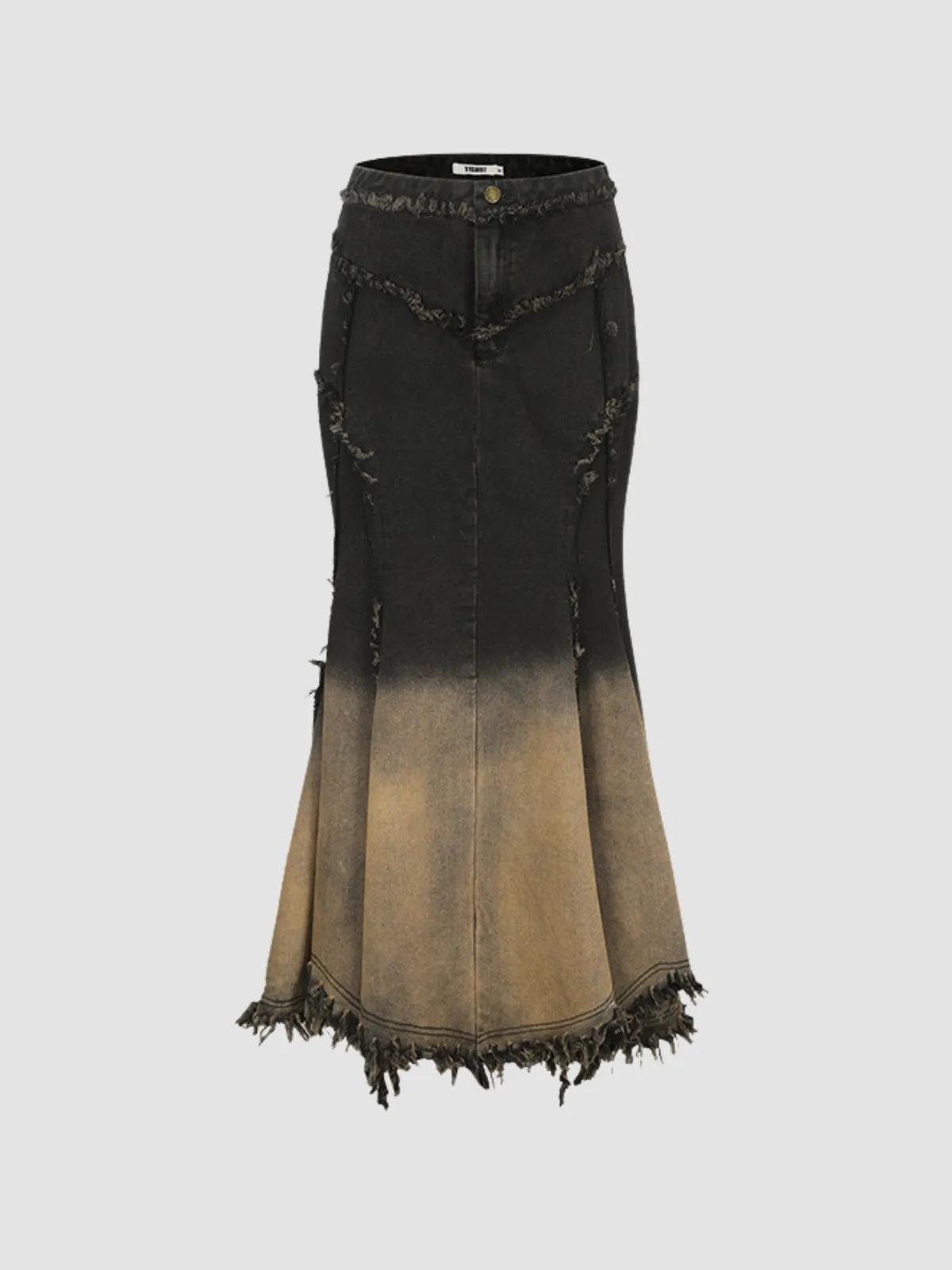 WLS Retro Distressed Denim Irregular Skirt