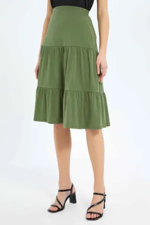 Women Olive Plain Skirt