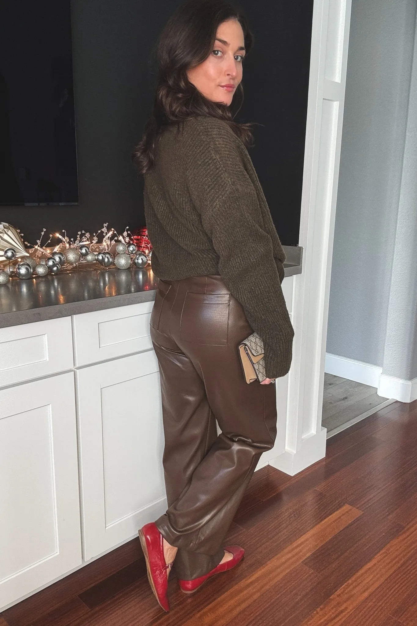 Women's Chocolate Soft Faux Leather Pants | Boyfriend Fit | Brown