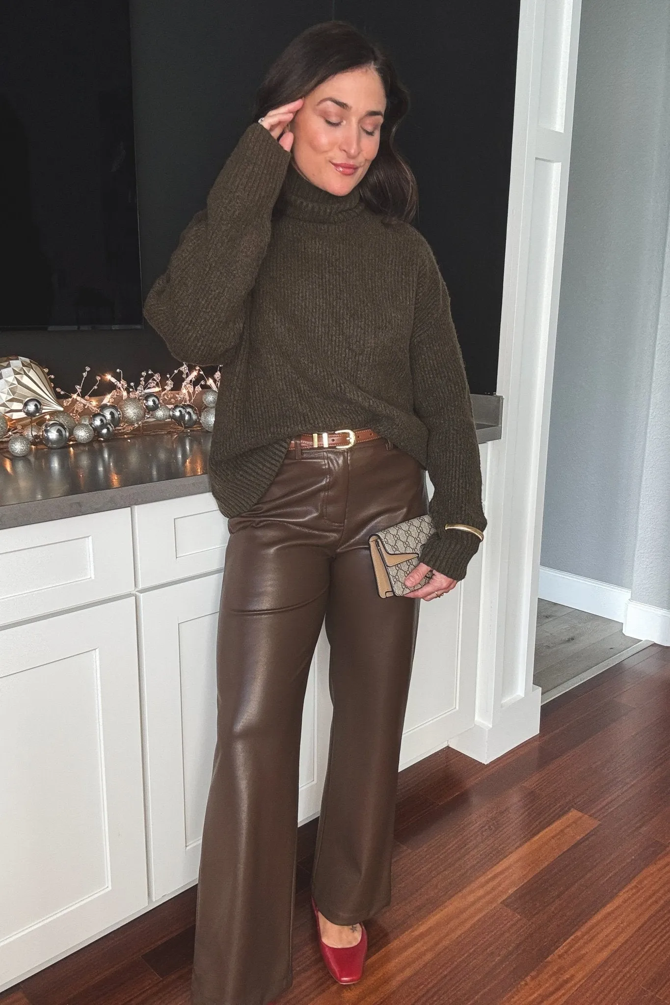 Women's Chocolate Soft Faux Leather Pants | Boyfriend Fit | Brown