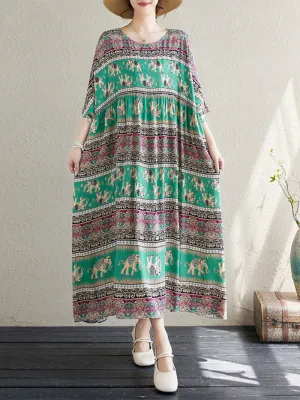 Women's Summer Printed Elephant High Waist Smock Dress