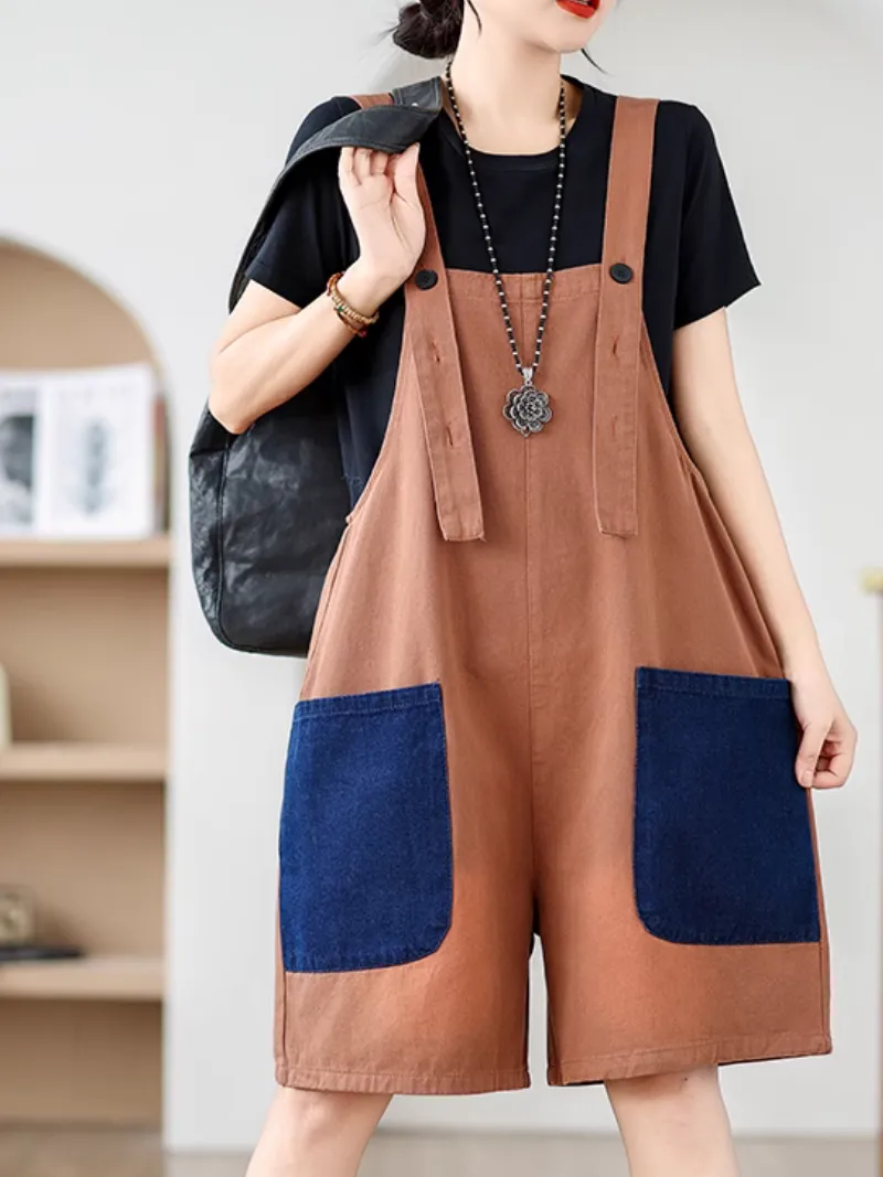 Women's Summer Wear Contrasting Color Overalls Dungarees