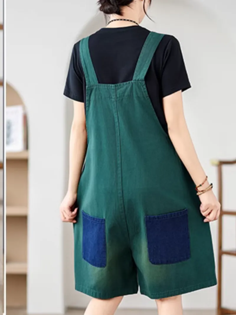 Women's Summer Wear Contrasting Color Overalls Dungarees