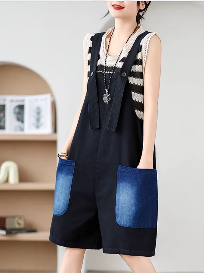 Women's Summer Wear Contrasting Color Overalls Dungarees