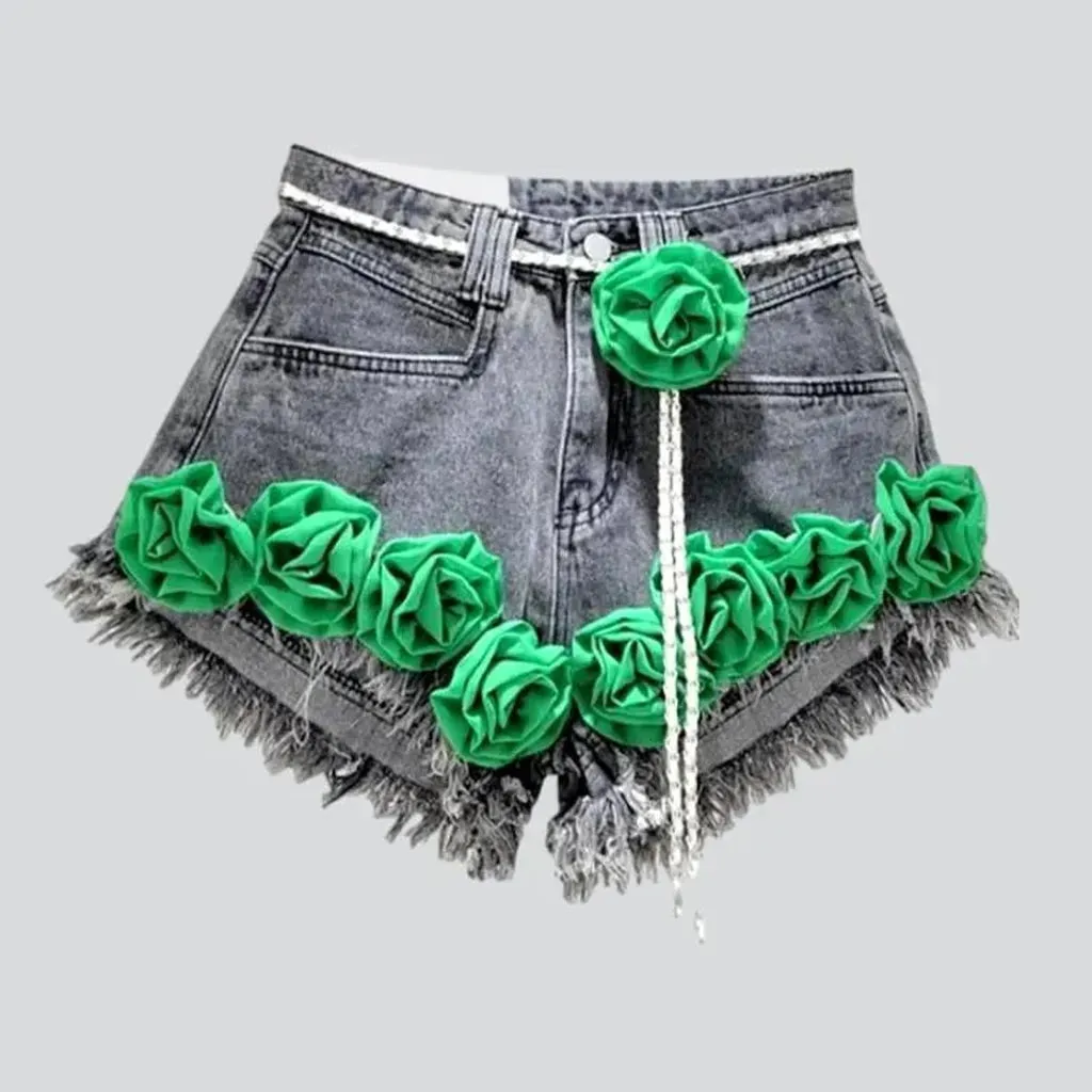 Y2k embellished denim shorts for women