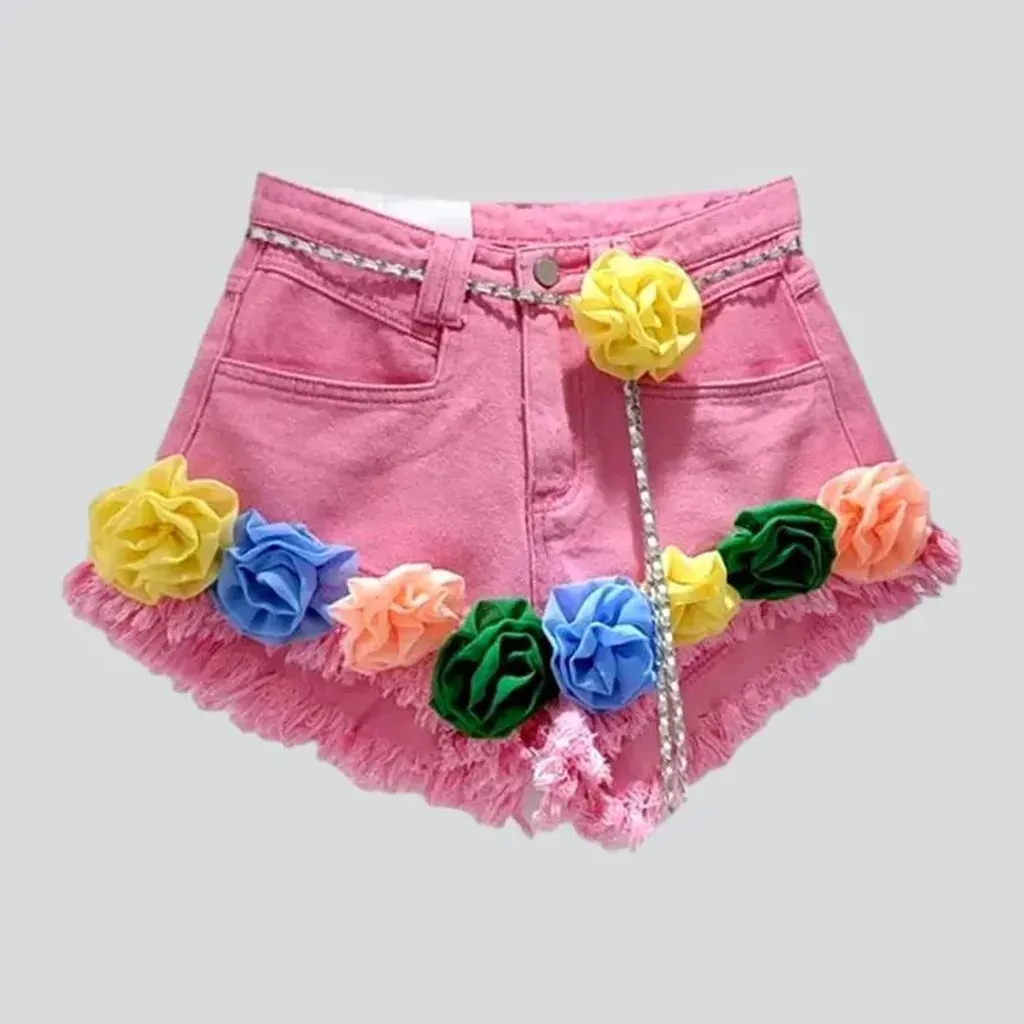 Y2k embellished denim shorts for women