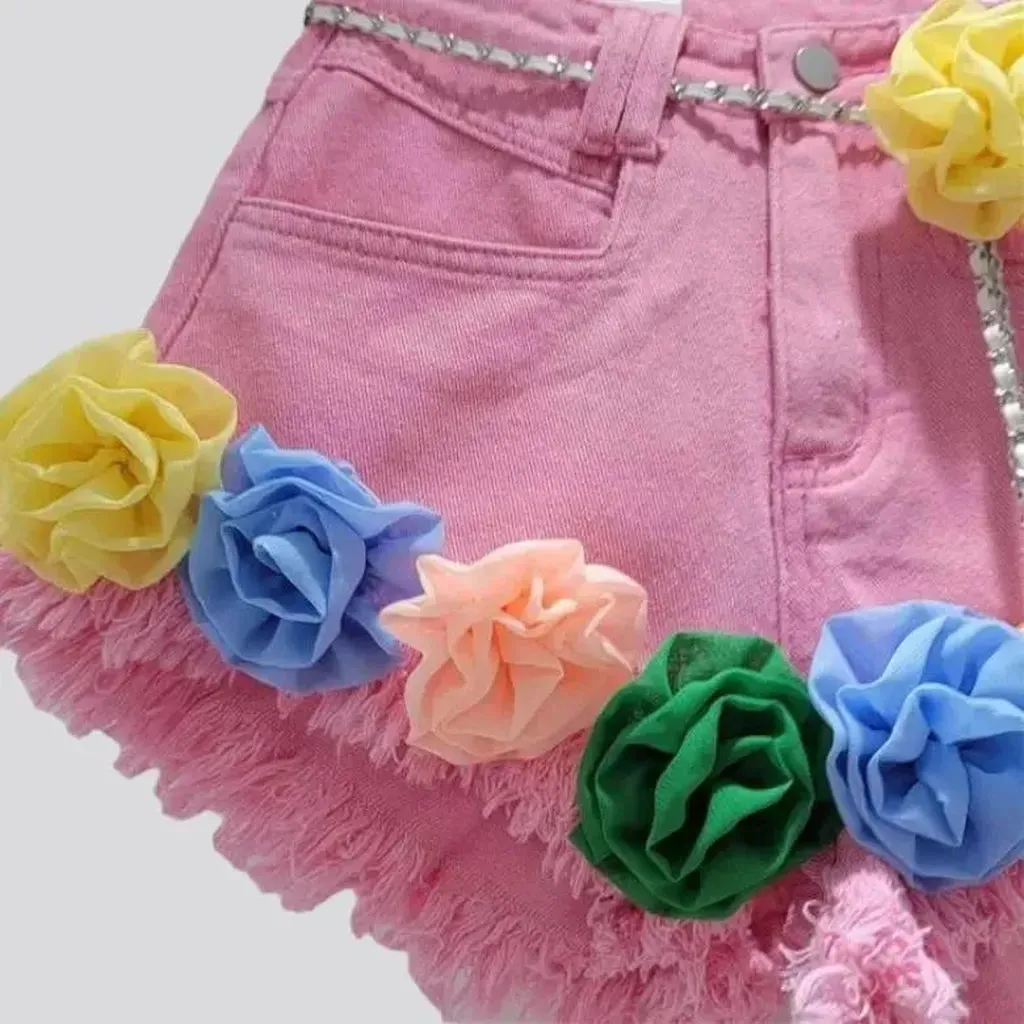 Y2k embellished denim shorts for women